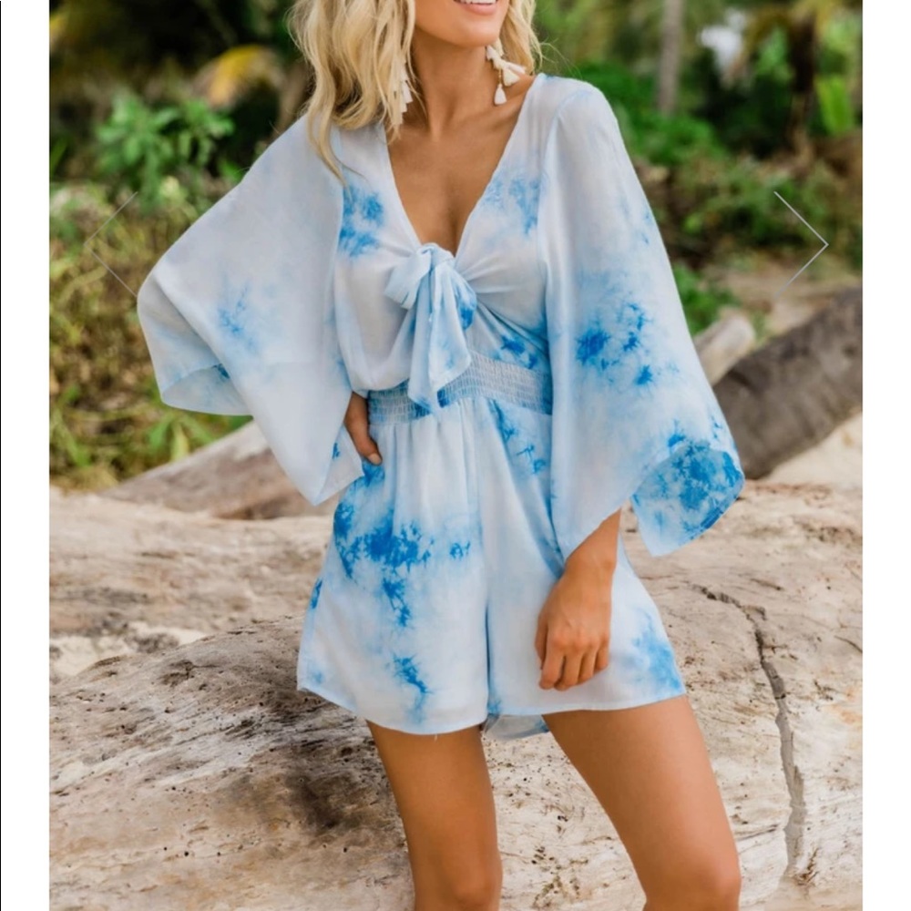Pink Lily Boutique Blue Tie Dye Romper